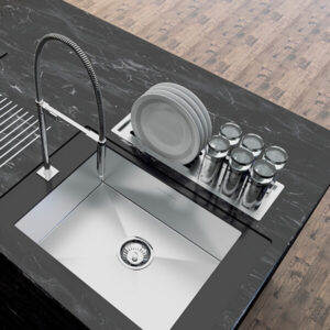 Detalle del escurridor de platos de 2 módulos Canal Slim instalado - Calha Úmida