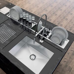 Detalle escurridor de platos instalado de 5 módulos grande Línea Kitchen - Calha Úmida