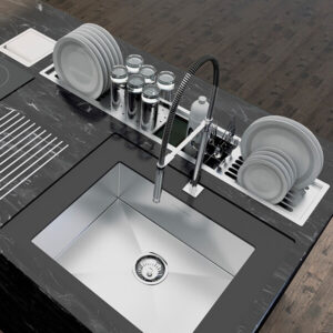 Detalle escurridor de platos instalado de 5 módulos pequeño Línea Kitchen - Calha Úmida