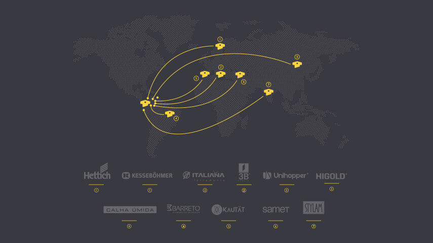Mapa con ubicaciones de marcas de herrajes a nivel mundial